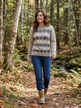 London Fog Outdoors Unlimited Vintage Tan Gray Knit Wool Blend Sweater Sz Small